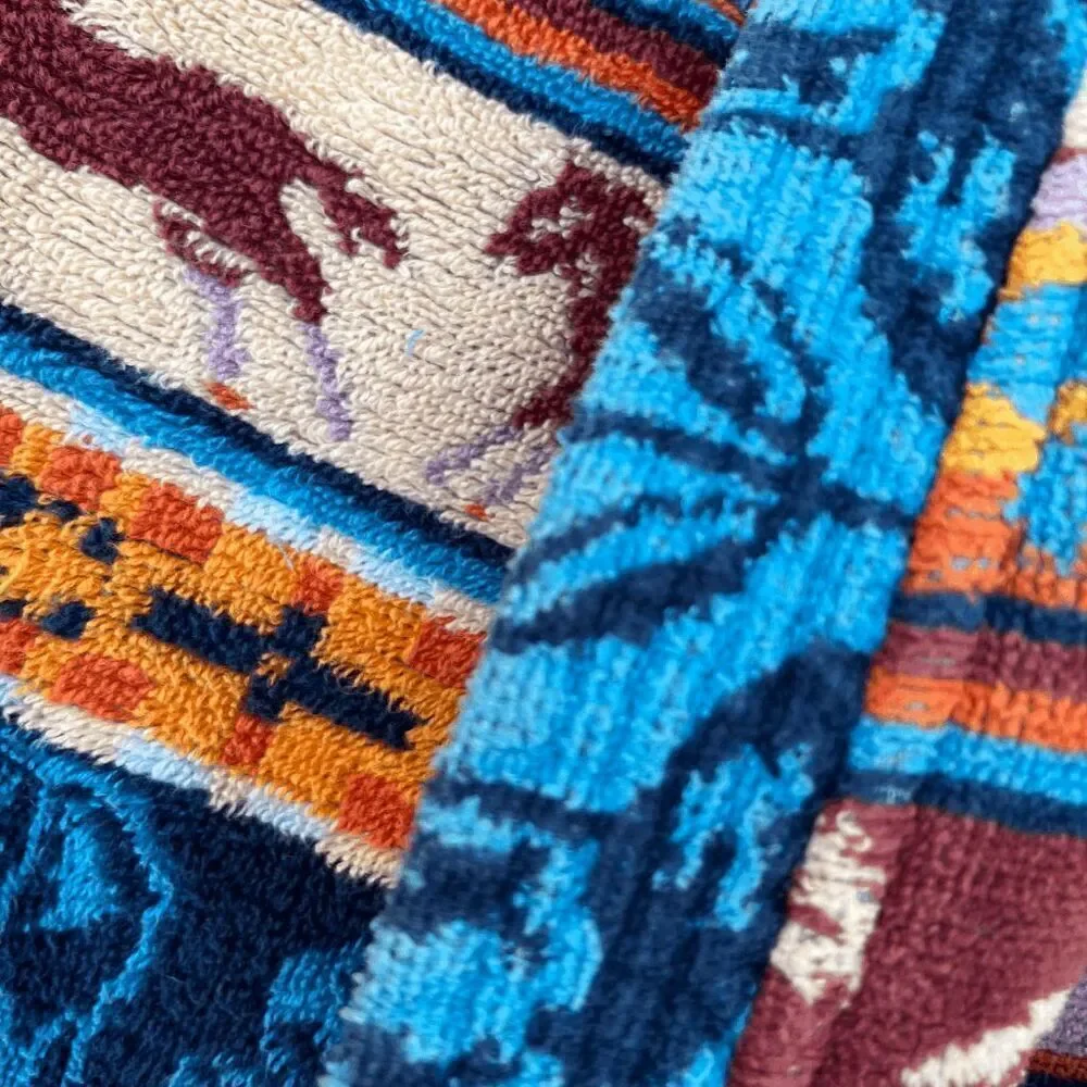 VTG J by Monarch Kids Terrycloth Robe Southwest Horse Print Made in USA Cotton